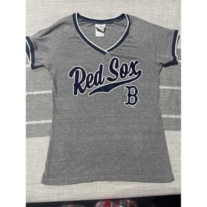 5th and Ocean Red Sox V Neck T Shirt Women's Medium Gray Baseball Tee